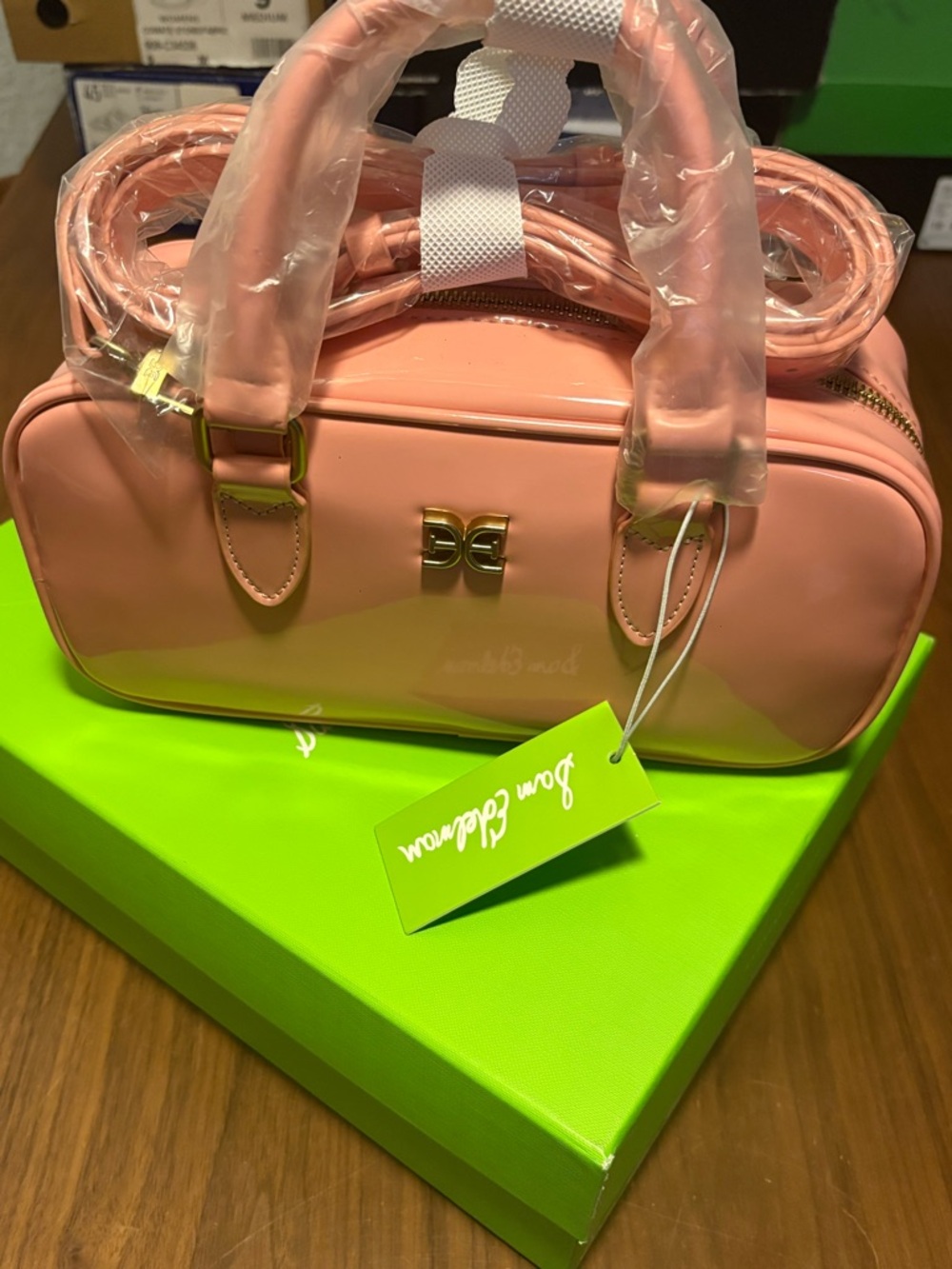 Sam Edelman Elcie Blush Pink Patent Mini Satchel with Gold Hardware